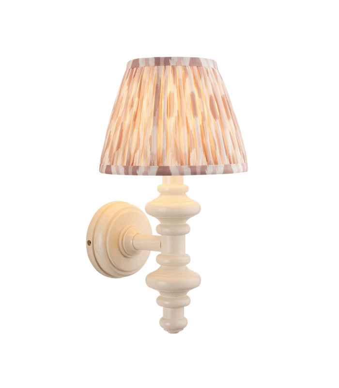 Carnaby Satin Almond White Paint Wall Light with Neutral Print Fabric Ikat Shade 20cm B22-1