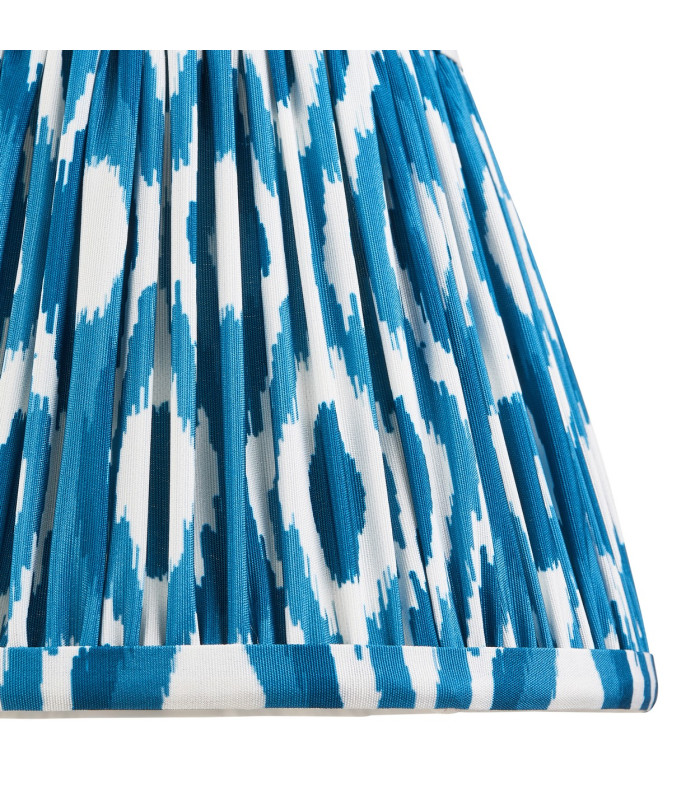 Carnaby Satin Almond White Paint Wall Light with Marlin Blue Fabric Ikat Shade 20cm B22-8