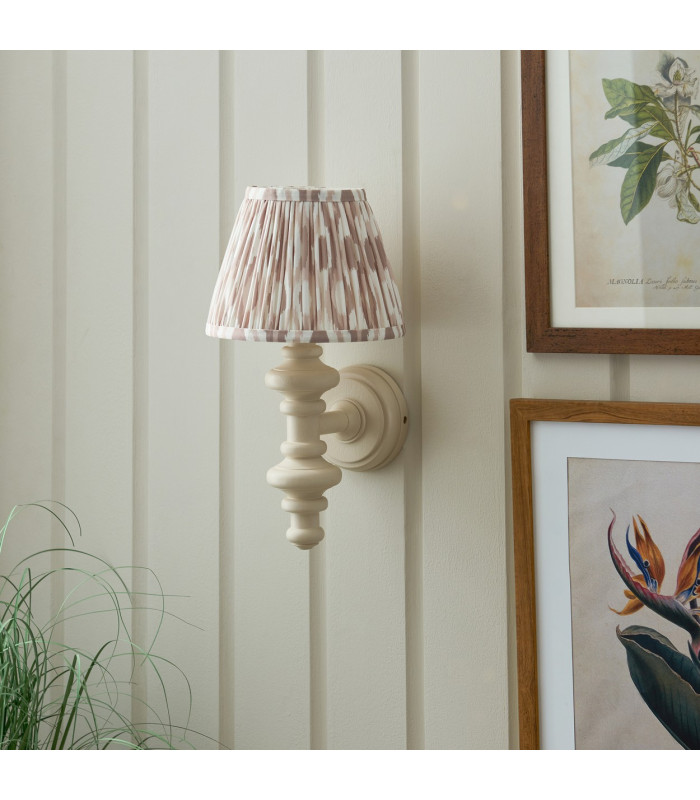 Carnaby Satin Almond White Paint Wall Light with Neutral Print Fabric Ikat Shade 20cm B22-3