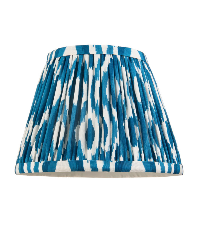 Carnaby Satin Almond White Paint Wall Light with Marlin Blue Fabric Ikat Shade 20cm B22-9
