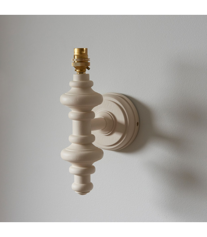 Carnaby Satin Almond White Paint Wall Light with Neutral Print Fabric Ikat Shade 20cm B22-5