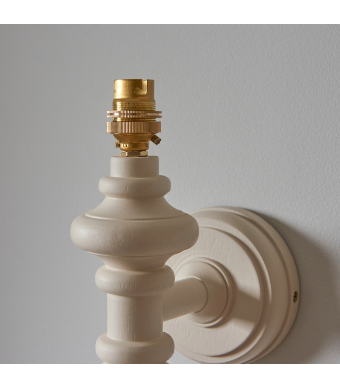 Carnaby Satin Almond White Paint Wall Light with Neutral Print Fabric Ikat Shade 20cm B22-6
