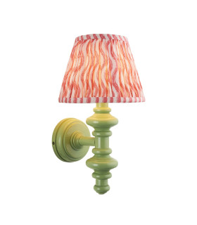 Carnaby Satin Cotswold Green Paint Wall Light with Coral Pink Fabric Ripple Shade 20cm B22-1