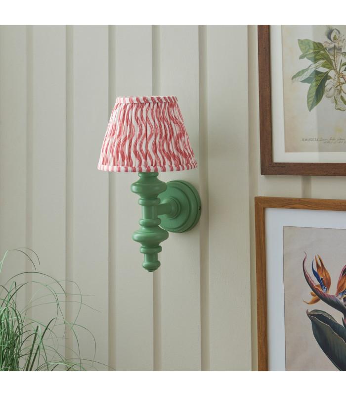 Carnaby Satin Cotswold Green Paint Wall Light with Coral Pink Fabric Ripple Shade 20cm B22-3