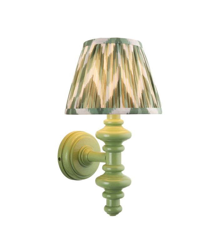 Carnaby Satin Cotswold Green Paint Wall Light with Cotswold Green Fabric Zigzag Shade 20cm B22-1