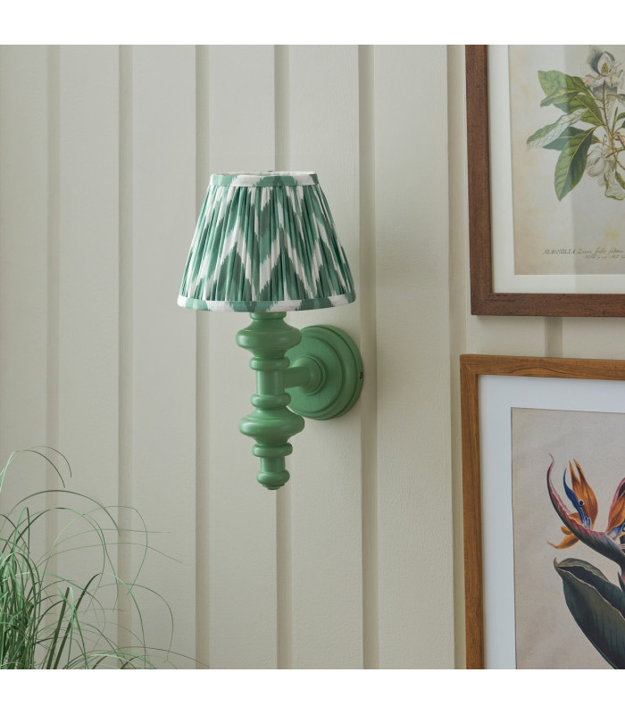 Carnaby Satin Cotswold Green Paint Wall Light with Cotswold Green Fabric Zigzag Shade 20cm B22-3