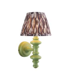 Carnaby Satin Cotswold Green Paint Wall Light with Pearl Grey Fabric Ikat Shade 20cm B22-1