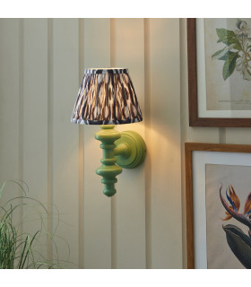 Carnaby Satin Cotswold Green Paint Wall Light with Pearl Grey Fabric Ikat Shade 20cm B22-2