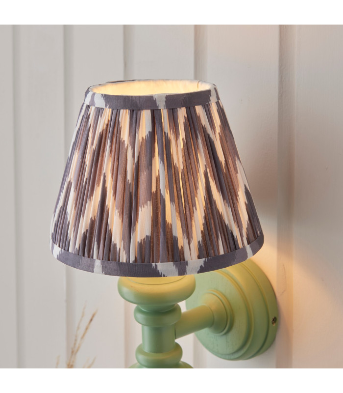 Carnaby Satin Cotswold Green Paint Wall Light with Pearl Grey Fabric Ikat Shade 20cm B22-4