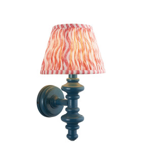 Carnaby Satin Marlin Blue Paint Wall Light with Coral Pink Fabric Ripple Shade 20cm B22-1