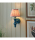 Carnaby Satin Marlin Blue Paint Wall Light with Coral Pink Fabric Ripple Shade 20cm B22-2