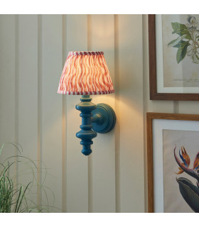 Carnaby Satin Marlin Blue Paint Wall Light with Coral Pink Fabric Ripple Shade 20cm B22-2