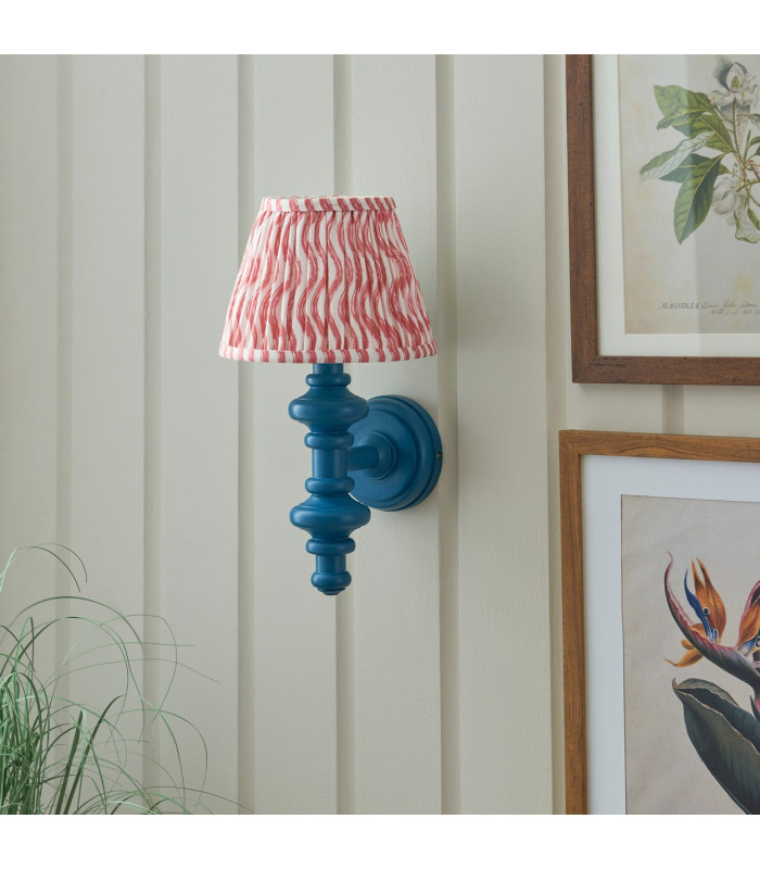 Carnaby Satin Marlin Blue Paint Wall Light with Coral Pink Fabric Ripple Shade 20cm B22-3