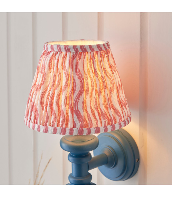 Carnaby Satin Marlin Blue Paint Wall Light with Coral Pink Fabric Ripple Shade 20cm B22-4