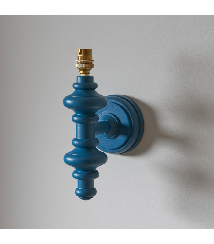 Carnaby Satin Marlin Blue Paint Wall Light with Coral Pink Fabric Ripple Shade 20cm B22-5