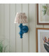 Carnaby Satin Marlin Blue Paint Wall Light with Neutral Print Fabric Ikat Shade 20cm B22-3