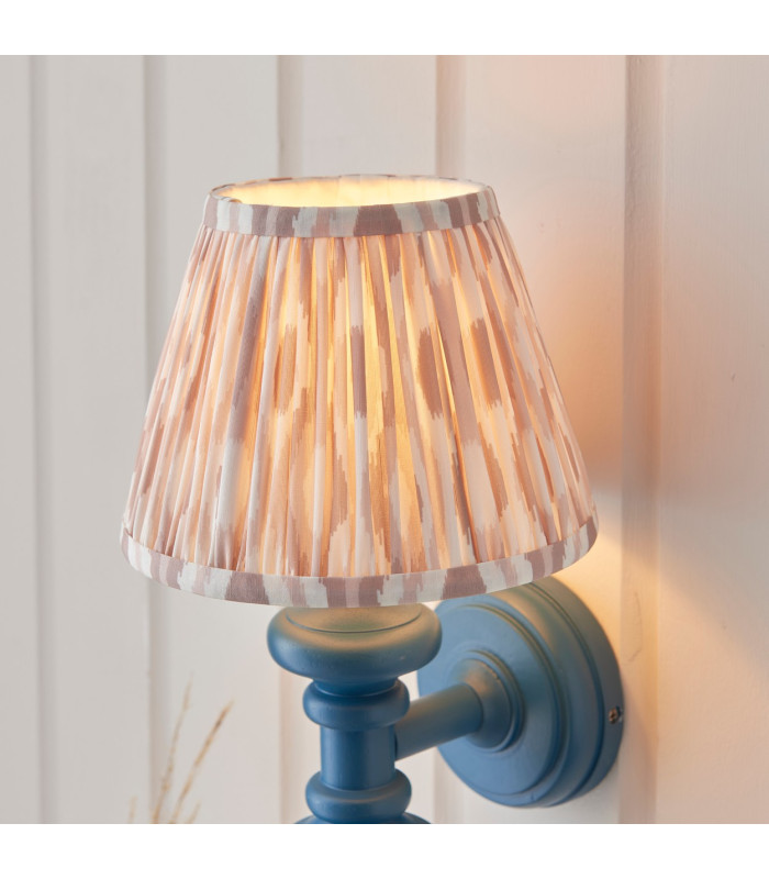 Carnaby Satin Marlin Blue Paint Wall Light with Neutral Print Fabric Ikat Shade 20cm B22-4
