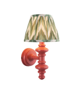 Carnaby Satin Pink Clay Paint Wall Light with Cotswold Green Fabric Zigzag Shade 20cm B22-1