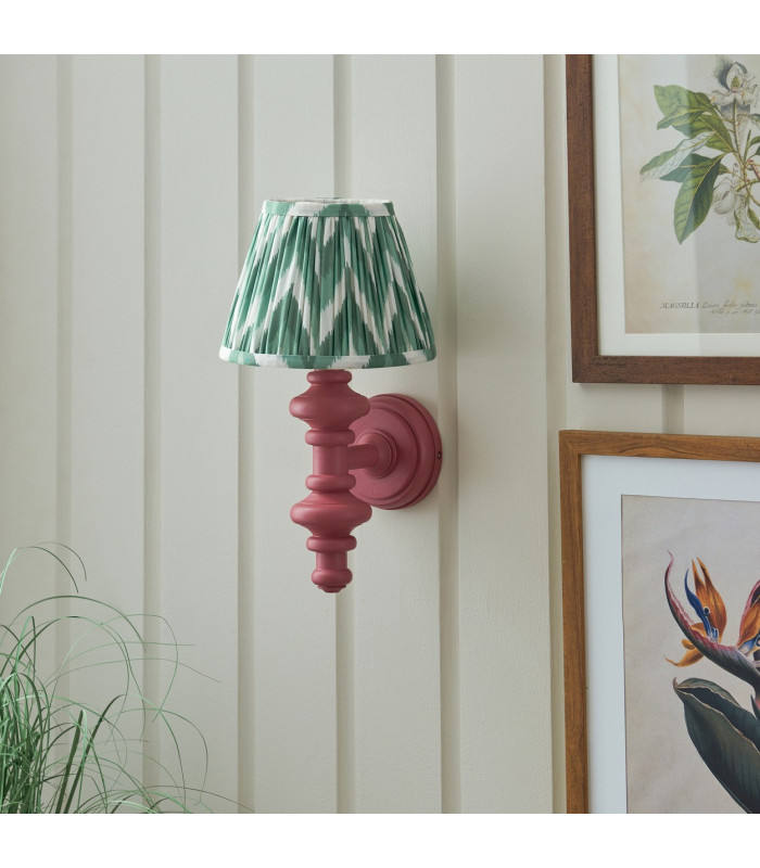 Carnaby Satin Pink Clay Paint Wall Light with Cotswold Green Fabric Zigzag Shade 20cm B22-3