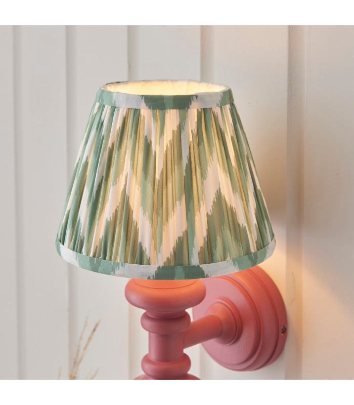 Carnaby Satin Pink Clay Paint Wall Light with Cotswold Green Fabric Zigzag Shade 20cm B22-4