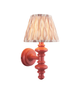 Carnaby Satin Pink Clay Paint Wall Light with Neutral Print Fabric Ikat Shade 20cm B22-1