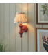 Carnaby Satin Pink Clay Paint Wall Light with Neutral Print Fabric Ikat Shade 20cm B22-2