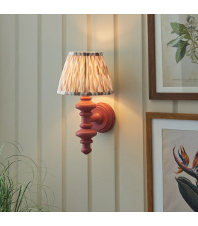 Carnaby Satin Pink Clay Paint Wall Light with Neutral Print Fabric Ikat Shade 20cm B22-2