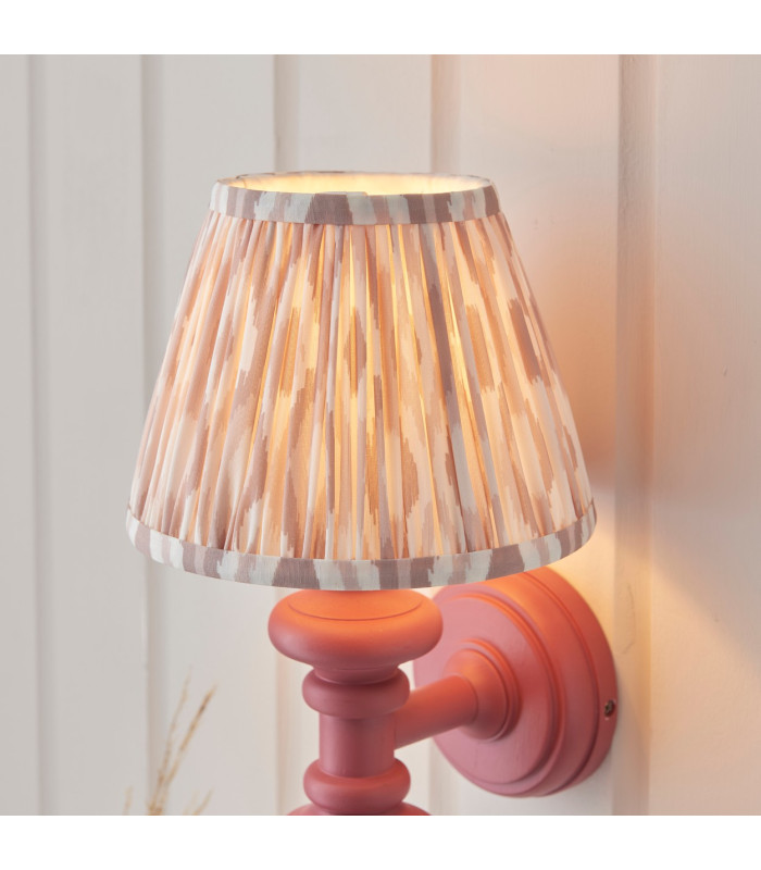 Carnaby Satin Pink Clay Paint Wall Light with Neutral Print Fabric Ikat Shade 20cm B22-4