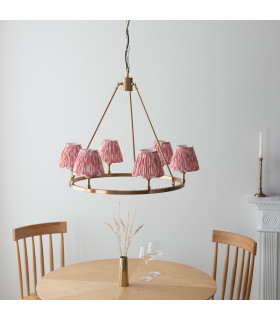 Chester Brushed Aged Brass Plate Pendant Light with Coral Pink Fabric Ikat Shade 16cm 6x B22-2