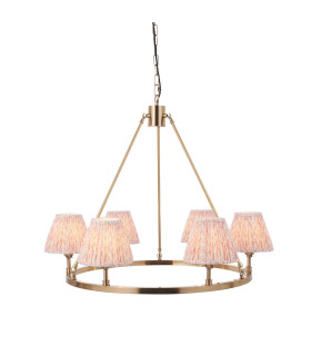 Chester Brushed Aged Brass Plate Pendant Light with Peachy Keen Fabric Leaf Shade 16cm 6x B22-1