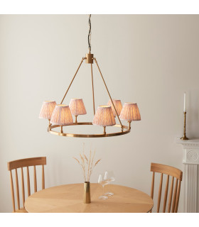 Chester Brushed Aged Brass Plate Pendant Light with Peachy Keen Fabric Leaf Shade 16cm 6x B22-2