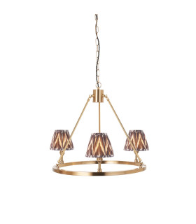 Chester Brushed Aged Brass Plate Pendant Light with Pearl Grey Fabric Zigzag Shade 16cm 3x B22-1