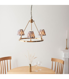 Chester Brushed Aged Brass Plate Pendant Light with Pearl Grey Fabric Zigzag Shade 16cm 3x B22-2