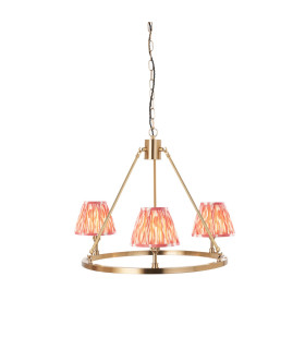 Chester Brushed Aged Brass Plate Pendant Light with Coral Pink Fabric Ikat Shade 16cm 3x B22-1