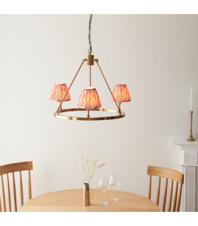 Chester Brushed Aged Brass Plate Pendant Light with Coral Pink Fabric Ikat Shade 16cm 3x B22-2