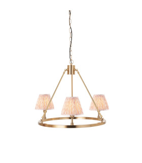 Chester Brushed Aged Brass Plate Pendant Light with Peachy Keen Fabric Leaf Shade 16cm 3x B22-1