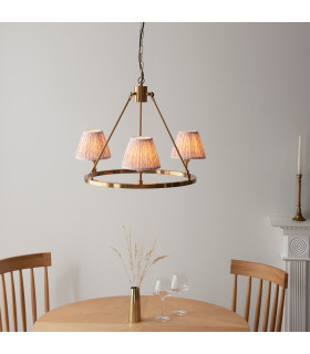 Chester Brushed Aged Brass Plate Pendant Light with Peachy Keen Fabric Leaf Shade 16cm 3x B22-2