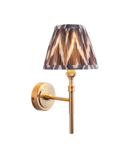 Chester Brushed Aged Brass Plate Wall Light with Pearl Grey Fabric Zigzag Shade 16cm B22-1
