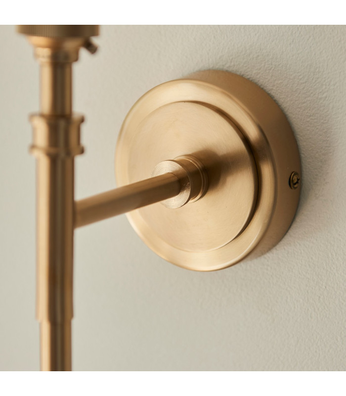 Chester Brushed Aged Brass Plate Wall Light with Pearl Grey Fabric Zigzag Shade 16cm B22-5