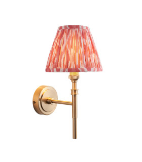 Chester Brushed Aged Brass Plate Wall Light with Coral Pink Fabric Ikat Shade 16cm B22-1