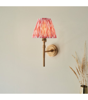 Chester Brushed Aged Brass Plate Wall Light with Coral Pink Fabric Ikat Shade 16cm B22-2