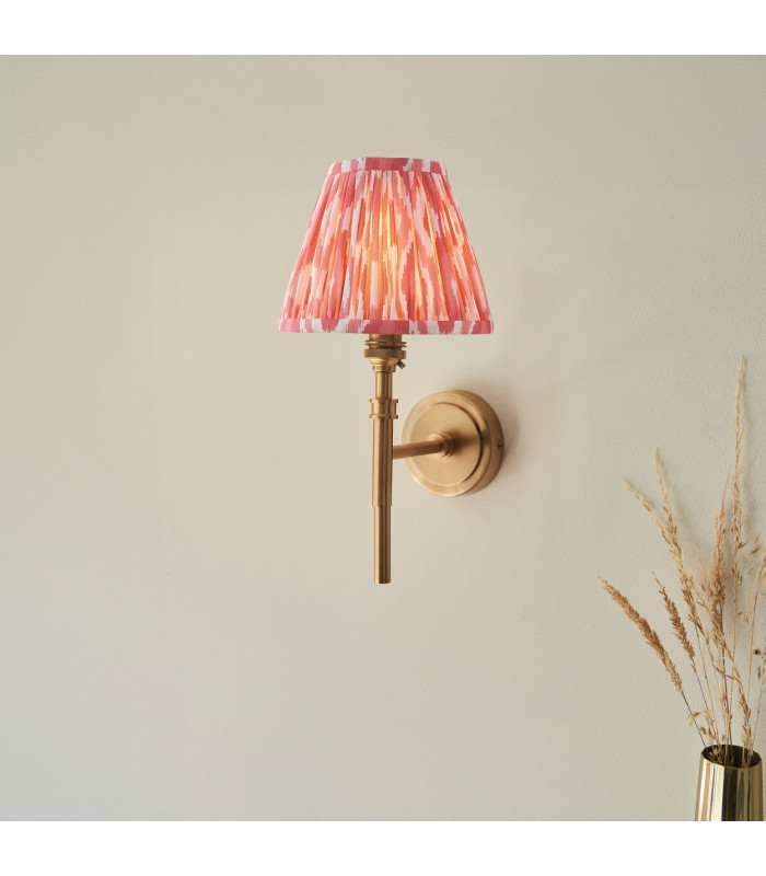 Chester Brushed Aged Brass Plate Wall Light with Coral Pink Fabric Ikat Shade 16cm B22-2