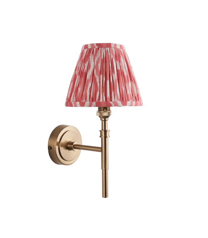 Chester Brushed Aged Brass Plate Wall Light with Coral Pink Fabric Ikat Shade 16cm B22-8