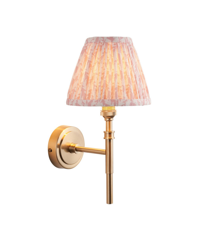 Chester Brushed Aged Brass Plate Wall Light with Peachy Keen Fabric Leaf Shade 16cm B22-1