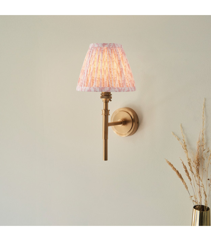 Chester Brushed Aged Brass Plate Wall Light with Peachy Keen Fabric Leaf Shade 16cm B22-2