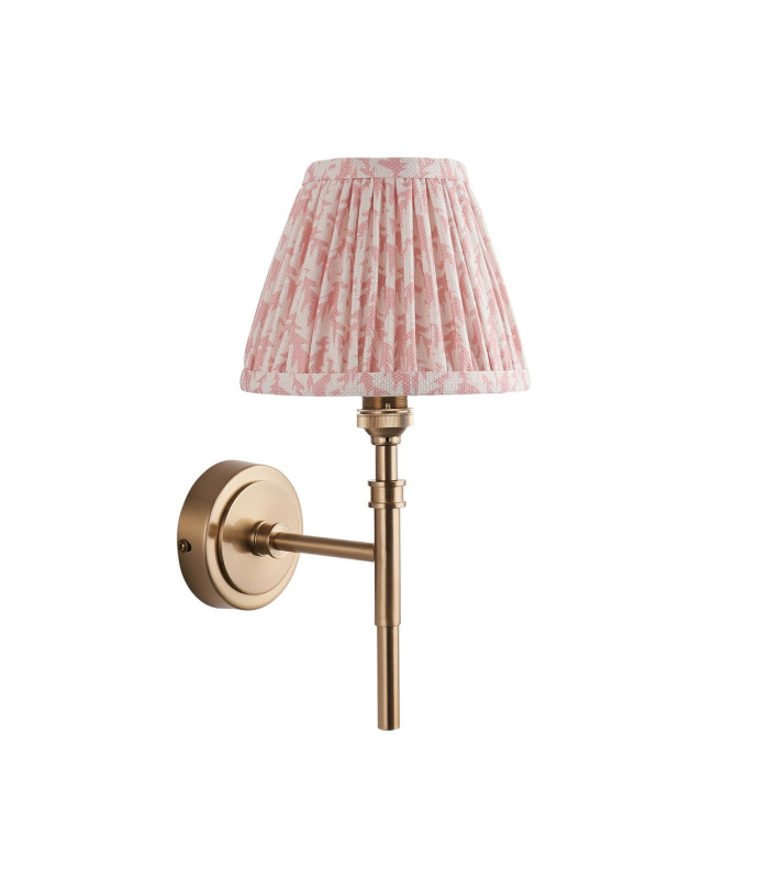 Chester Brushed Aged Brass Plate Wall Light with Peachy Keen Fabric Leaf Shade 16cm B22-8
