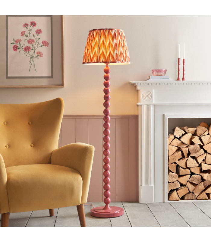 Higgledy Gloss Pink Clay Paint Floor Lamp with Apricot Orange Fabric Zigzag Shade 40cm E27-2