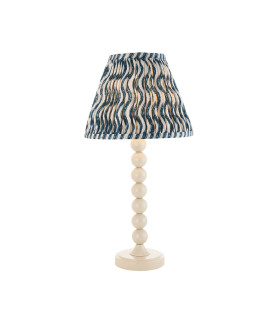 Higgledy Gloss Almond White Paint Table Lamp with Marlin Blue Fabric Ripple Shade 25cm E14-1
