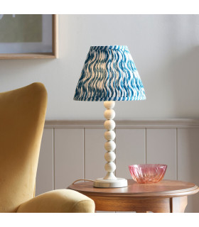 Higgledy Gloss Almond White Paint Table Lamp with Marlin Blue Fabric Ripple Shade 25cm E14-2