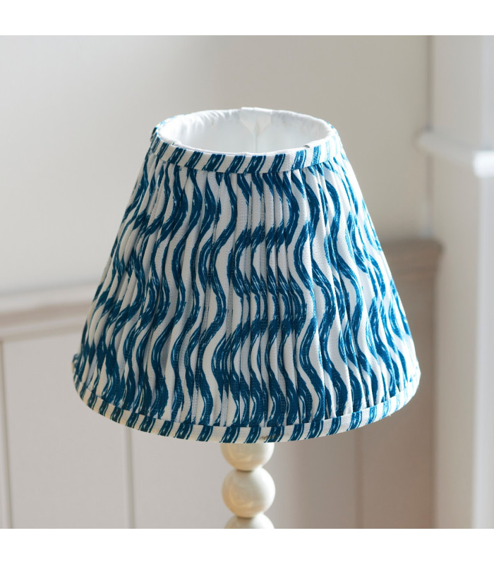 Higgledy Gloss Almond White Paint Table Lamp with Marlin Blue Fabric Ripple Shade 25cm E14-4